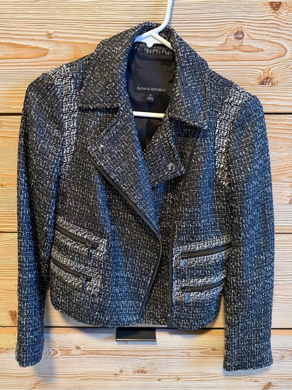 Banana Republic Black & White Tweed Moto Blazer